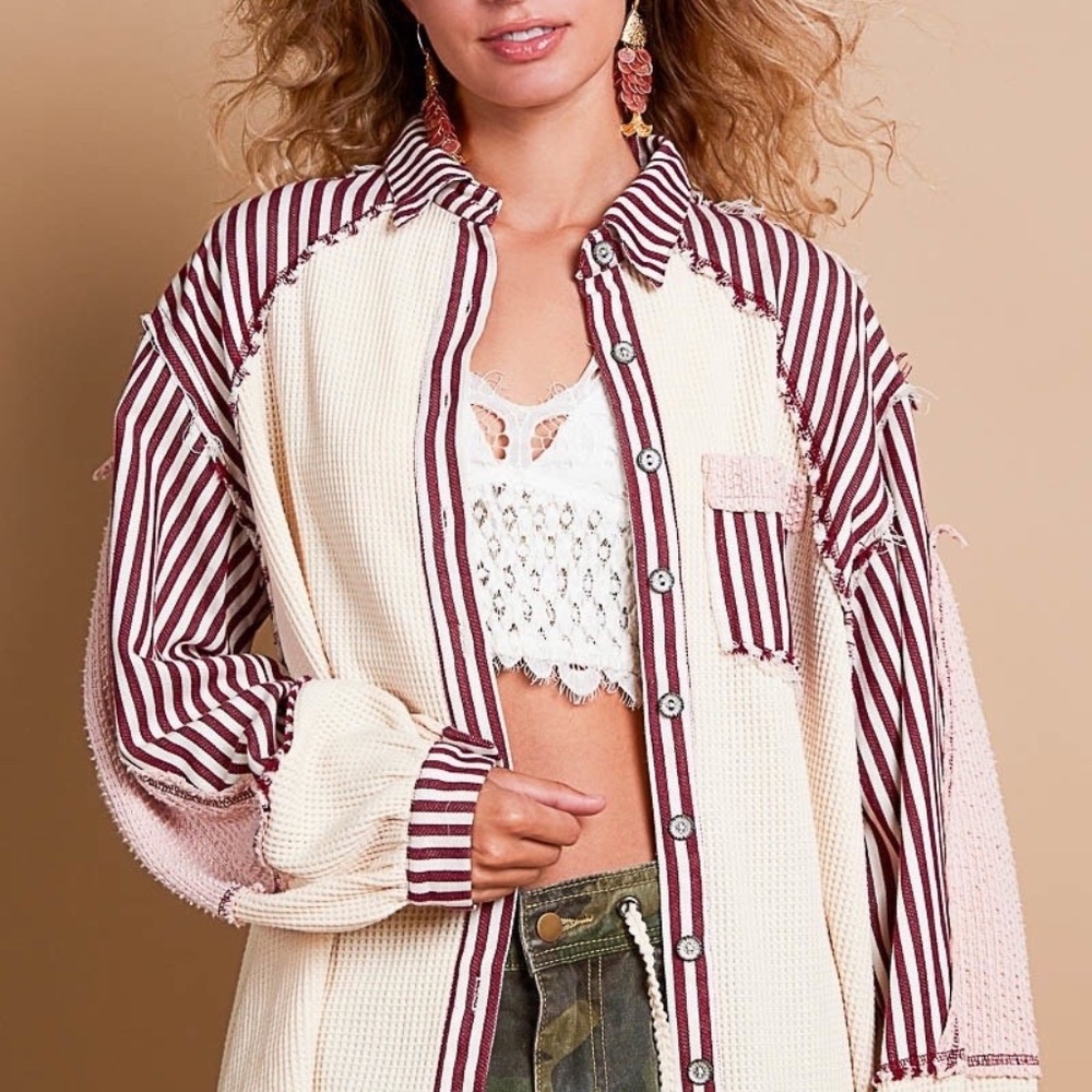 POL Clothing Women's Textured Thermal Knit Button Front Jacket Oversized - Picture 3 of 9